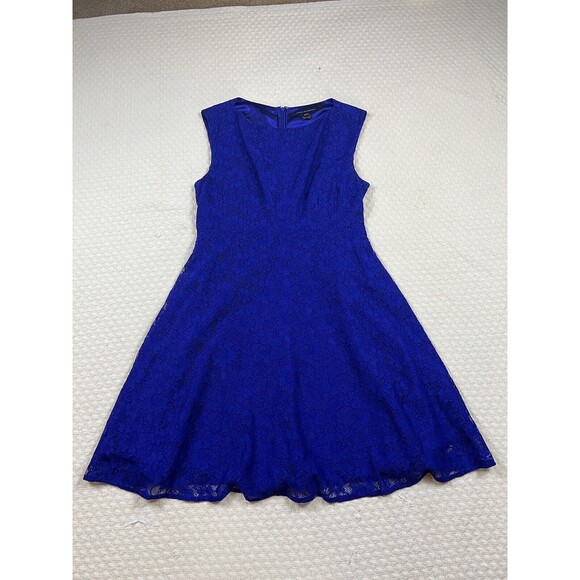 French Connection Lace Mini Dress Skater Fit And Flare | Royal Blue | Size 6 M - Picture 3 of 11